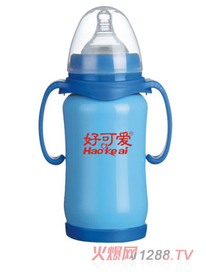 好可愛寬口自動(dòng)吸管手柄弧形不銹鋼奶瓶200ML