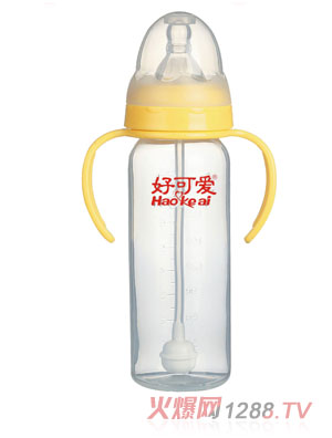 好可愛標(biāo)口自動吸管手柄直身奶瓶240ml