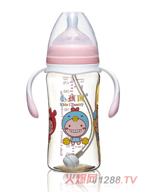 小孩國(guó)寬口時(shí)尚自動(dòng)PPSU安全奶瓶粉色300ML