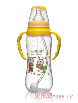 小孩國標(biāo)口自動弧形PP安全奶瓶黃色300ML