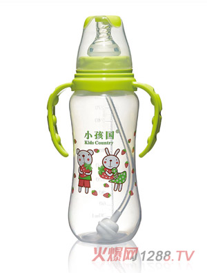 小孩國標(biāo)口自動弧形PP安全奶瓶綠色300-ML